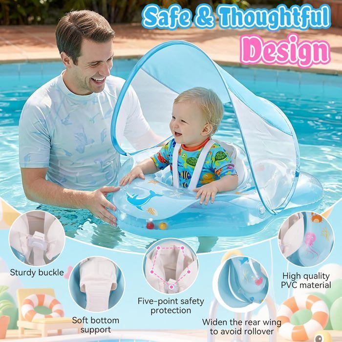 Bouée Bébé Avec Pare Soleil Upf50+ Bouee Bebe Avec 1 Pompe À Air Et 2 Kits De Patchs Matériaux Adaptés Aux Enfants Capacité D[F29] - Sport