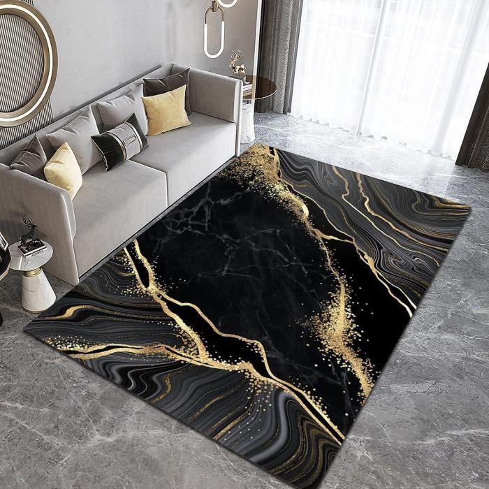 Tapis de cuisine de luxe noir or marbre à encre, tapis de porte d