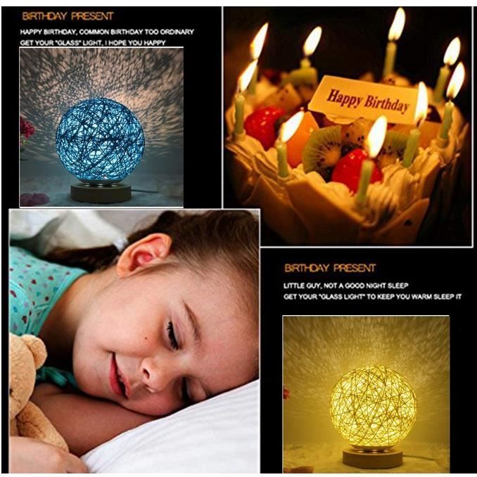 Lampe De Table LED En Forme De Lune | Abat-jour En Rotin Tissé, Luminosité Réglable, USB | Pour Chambre, Salon - 8