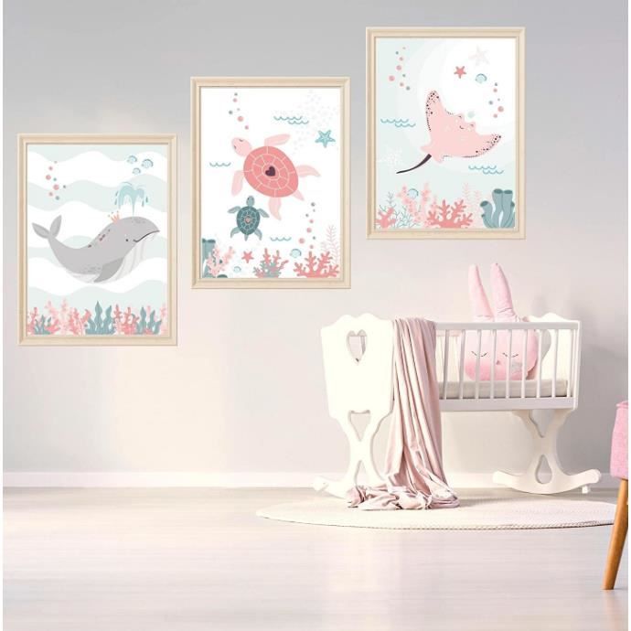 Lot de 3 affiches décoratife-chambre enfant bébé-Décoration fille