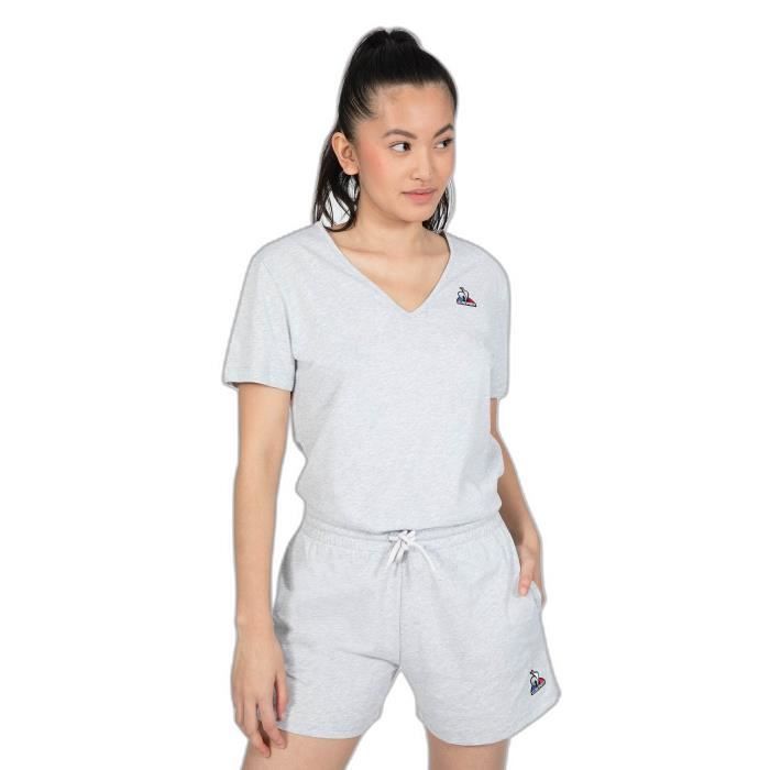 T shirt femme Le Coq Sportif Ess N 2 col V gris chin clair