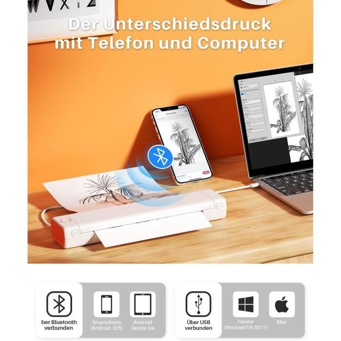 Phomemo Imprimante portable – Imprimante portable sans fil pour voyage  compatible avec iOS et Android et ordinateur portable, mini imprimante  mobile