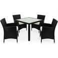 Deuba | Salon de Jardin • ensemble 4+1 | Noir, 4 chaises + table | housses amovibles et lavables • avec coussins couleur crème-3