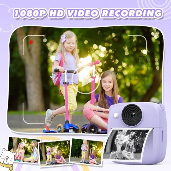 CHRERNA Appareil Photo Instantané Enfant 48MP Avec Imprimante Thermique, 32 Go, Filtres Et Jeux - Cadeau Créatif 3-12 Ans