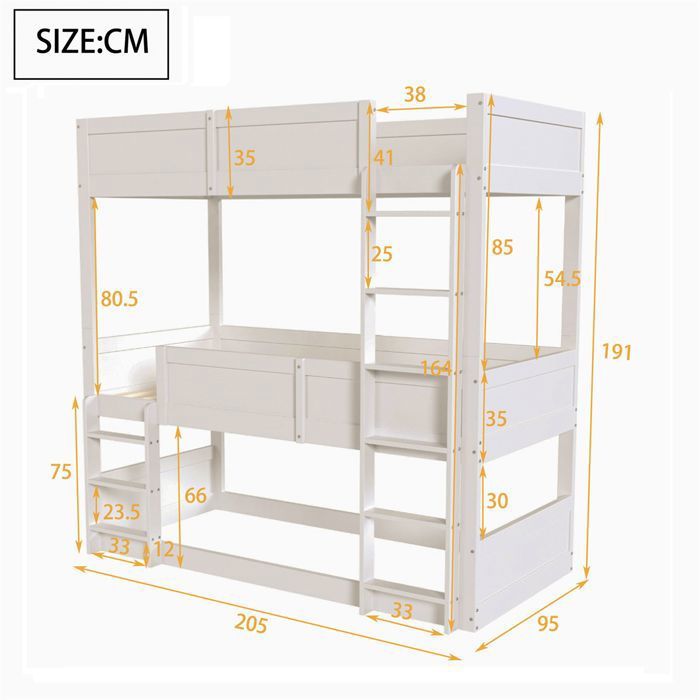 Lit superposé 3 places,90x200 cm,Lit triple,Lit enfant,bande LED Lit superposé 3 places,90x200 cm,Lit triple,Lit enfant,bande LED