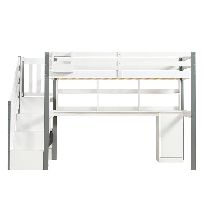 Lit Mezzanine 90x200 Cm En Bois - Avec Bureau Et Multiples Rangements Blanc 97559270