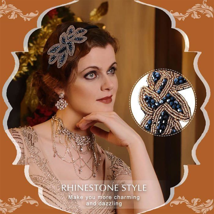 Serre-tête Gatsby Années 20 - Strass Et Perles - Style Rétro - Pour Fête, Mariage Ou Déguisement