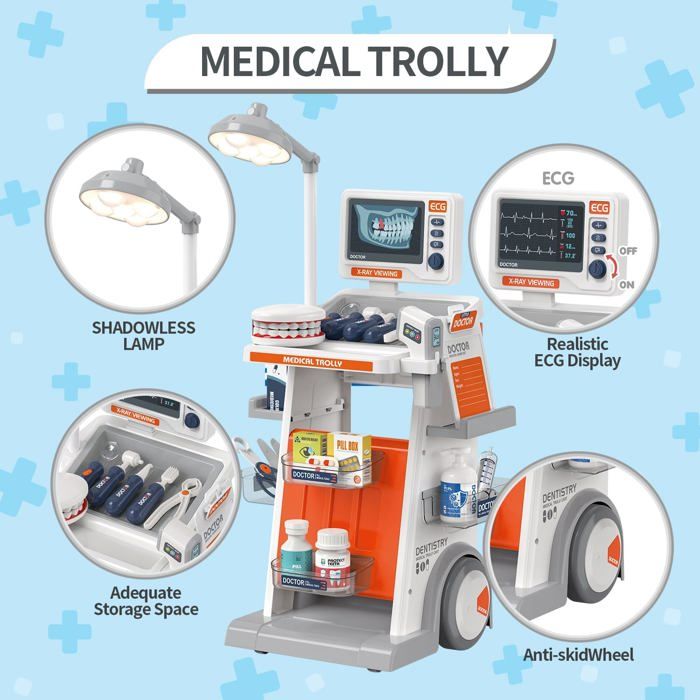 Kit Docteur RedCrab – 30 Accessoires Avec Chariot Médical Électronique – Jeu De Rôle Pour Enfants Dès 3 Ans