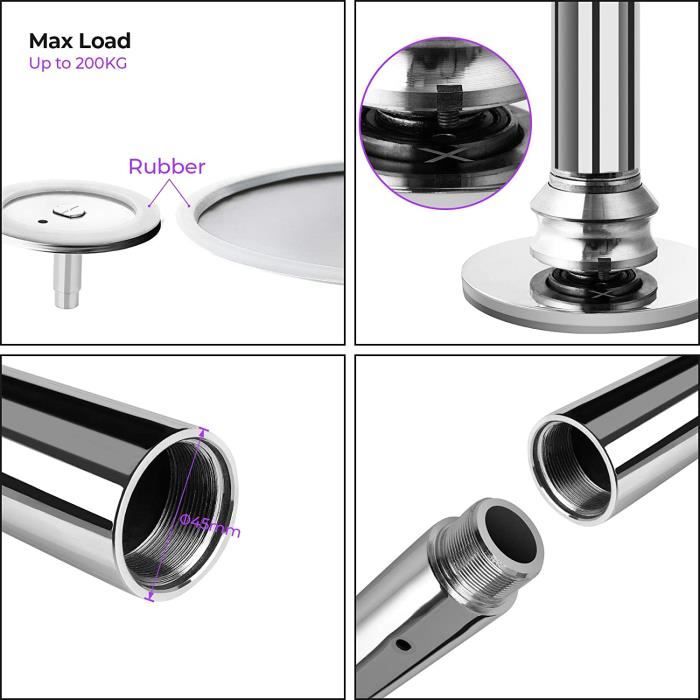 GYMAX Barre De Pôle Dance En Métal, Avec Hauteur Réglable 2,23-2,74M, Adapté Aux Débutants Et