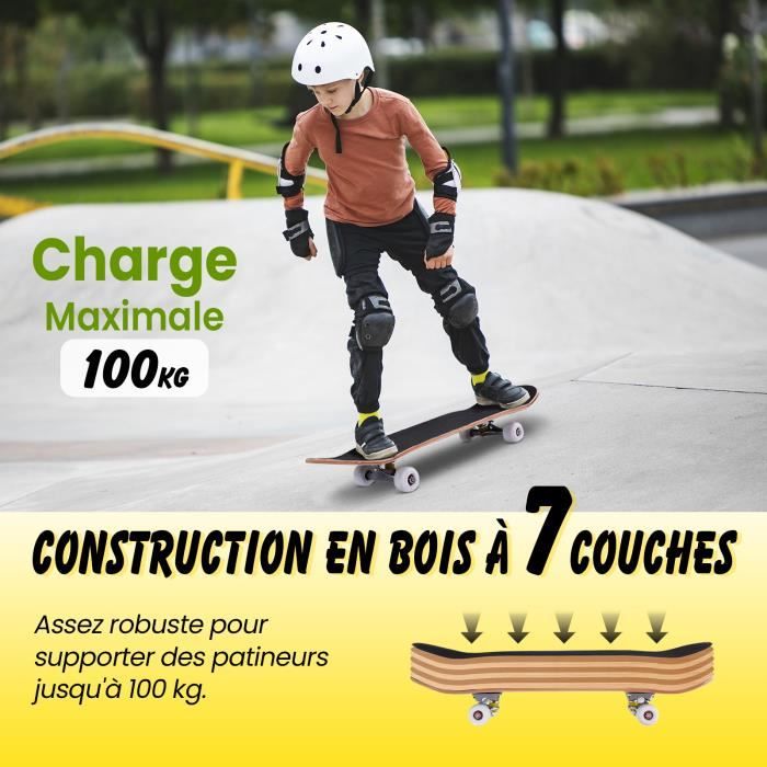 Planche à Roulettes 31 Pouces 7 Couches Érable – Skate Complet Pour Débutants Et Pros, Enfants, Ados Et Adultes, Roues ABEC-11