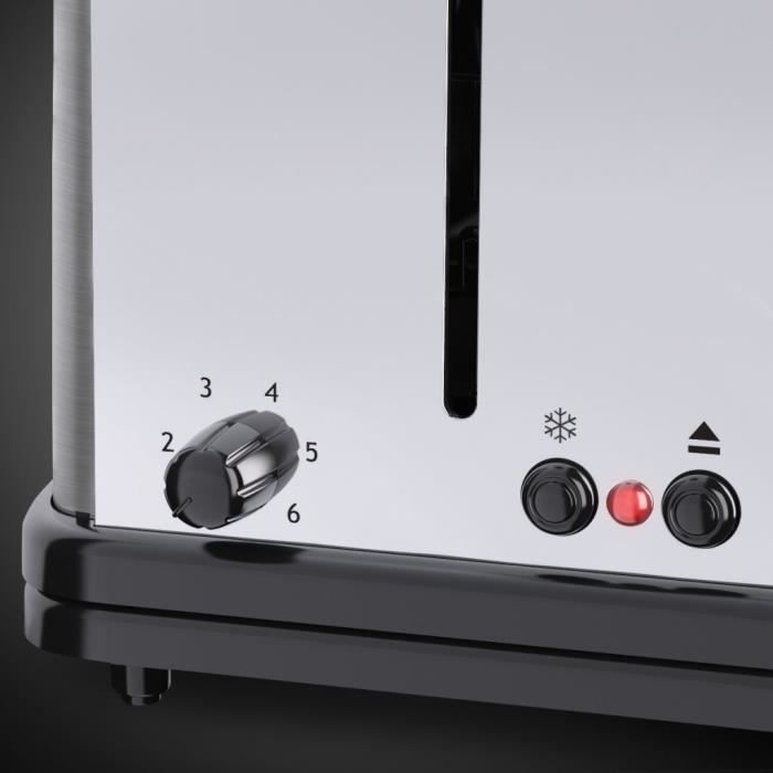 Russell Hobbs Grille-pain 2 Tranches - Fente Longue Pour Baguette - 6 Niveaux De Brunissage - Design Luna Rouge Inox - 1420W