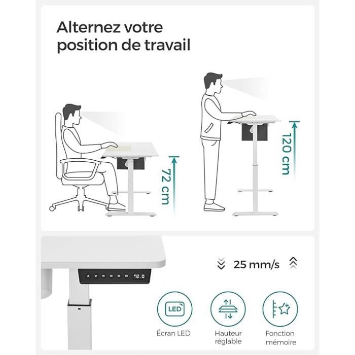 Bureau Assis Debout lectrique SONGMICS 60 x 140 cm R glable