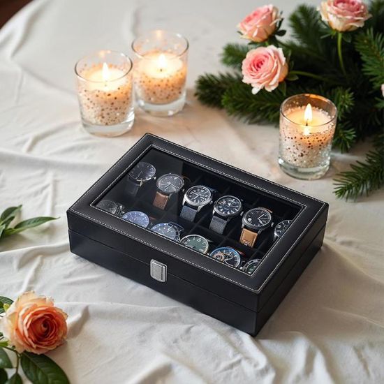 Présentoir à Montres En Velours - Plateau Avec Oreillers Détachables - Organisateur Bracelet Et Montre Noir