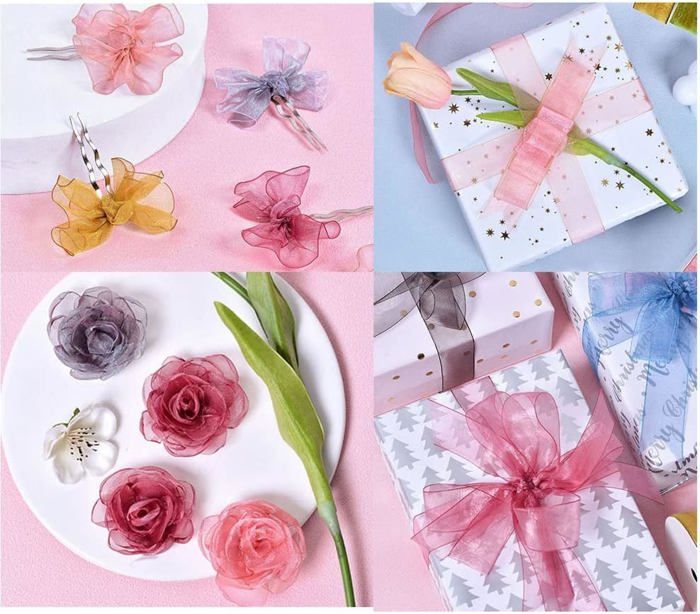 Lot De 9 Rouleaux De Ruban En Mousseline De Soie - 2,5 Cm X 6 M, Franges Faites Main, Pour Emballage Cadeau, Mariage, Décoration