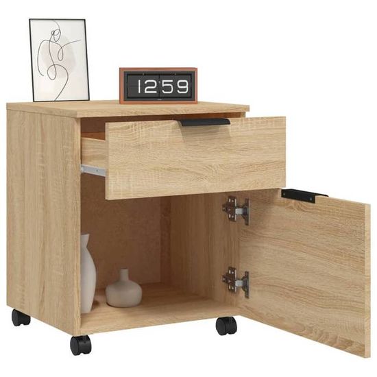 Caisson Roulant De Bureau Makastle - 1 Tiroir + 1 Porte - Rangement Mobile Gris Sonoma 45x38x54 Cm