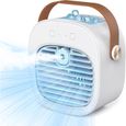 Ventilateur climatiseur portable, équipé d'une batterie de 4000 mAh et de 3 vitesses, rechargeable via une interface USB.