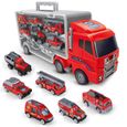 Camion de pompiers en alliage pour enfants - CONFOZEN - Puzzle de rangement - Bleu-0