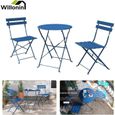 Willonin® Table bistro rond Ø 60 cm et 2 chaises pliant, Salon de jardin, Idéaux pour balcon, camping, cour extérieur, Bleu foncé-0