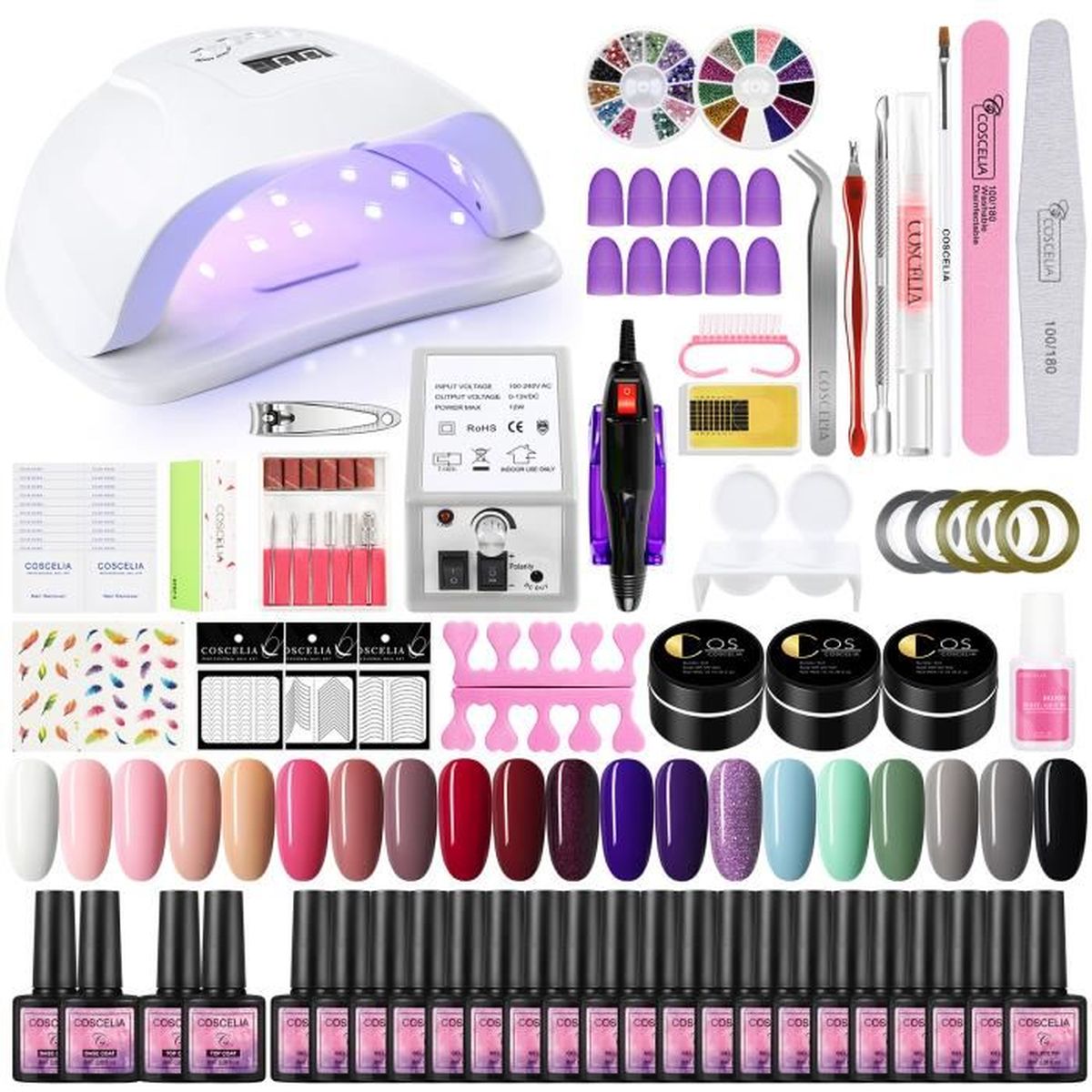 COSCELIA Kit Vernis Semi Permanent à Ongle Gel Complet 80W Lampe UV