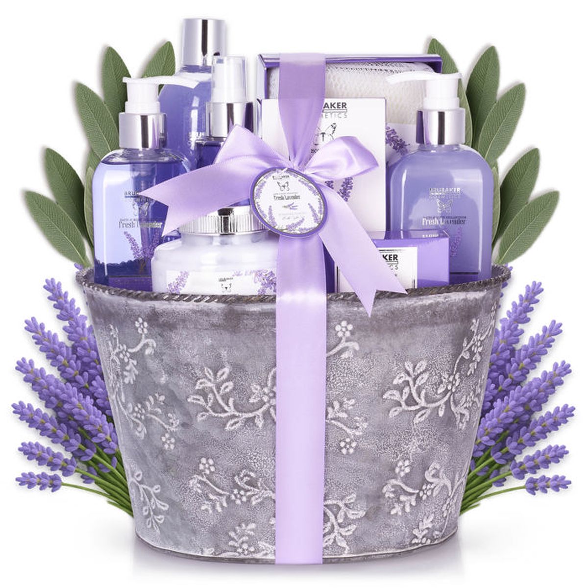 Coffret Cadeau Bébé Fille BRUBAKER - 7 Produits De Soin + Ours Peluche + Baignoire