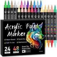 48 Couleurs Feutre Marqueur Peinture Acrylique, 24Pcs Acrylic Paint Marker Stylo pour Roche Tissu Pierre Bois Verre Papier Plastique