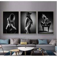 3 Toile Peinture Mur Art Affiche Sexy Nue Noir et Blanc Femmes Imprime Photos murales pour Salon Maison  décor 50x70cm,sans Cadre
