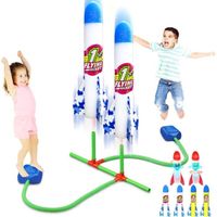 Lanceur de Fusée de Duel, Jouet Exterieur Enfant avec 4 Fusée en Mousse + 2 Fusées LED + 2 Lanceur, Jouet Roquettes de Jardin