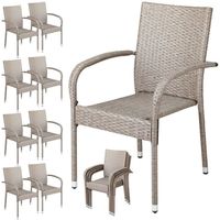 CASARIA® Ensemble de 8 chaises de jardin crèmes en polyrotin avec accoudoirs empilables structure en acier thermolaqué