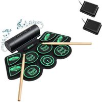 DREAMADE Kit de Batterie Numérique Electronique à 9 Pavés avec 2 Haut-Parleurs Stéréo, Baguettes de batterie, Pédales, Vert