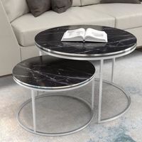 Set de 2 tables d'appoint Skagen rondes gigognes marbre noir argent