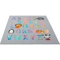 the carpet Happy Life - Tapis de jeu pour la chambre d'enfant avec alphabet et animaux mignons, gris, 120 x 160 cm