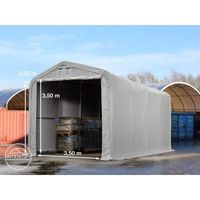 4x8 m hangar, porte 3,5x3,5 m, toile PVC de 850, gris, avec statique (type de sol : terre)