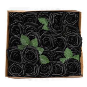 FLEUR ARTIFICIELLE Fleur Artificielle Faux Rose Faux Rose Pièce Maîtresse Mousse Tête avec Tige Décoration Cadeau Fête Maison Mariage 8cm Noir 25PCS