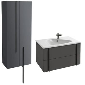 MEUBLE VASQUE - PLAN Meuble lavabo simple vasque 80 cm - JACOB DELAFON - Nouvelle Vague - Gris brillant - 2 portes - Salle de bain