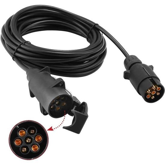 Câble Rallonge Remorque 7 Broches Vers 13 Broches - 1,8m Spiralé - Précâblé Pour Voiture Et Caravane