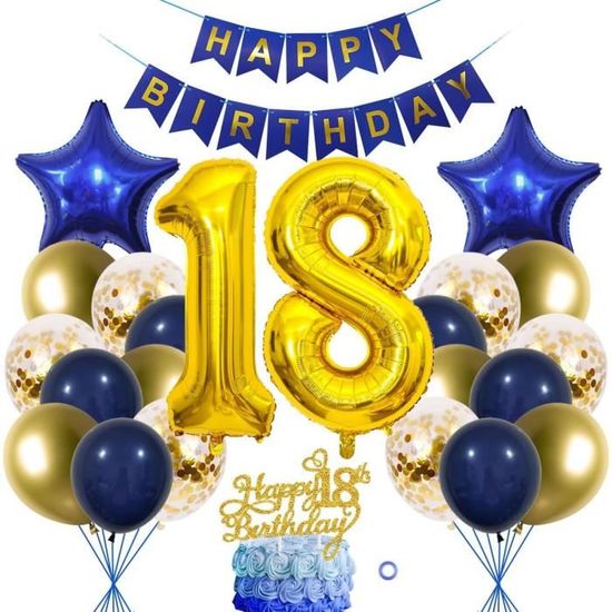 Déco Anniversaire 18 Ans Bleu Argent – Kit Complet Banderole, Ballons, Bannière Triangulaire Garçon Fille !