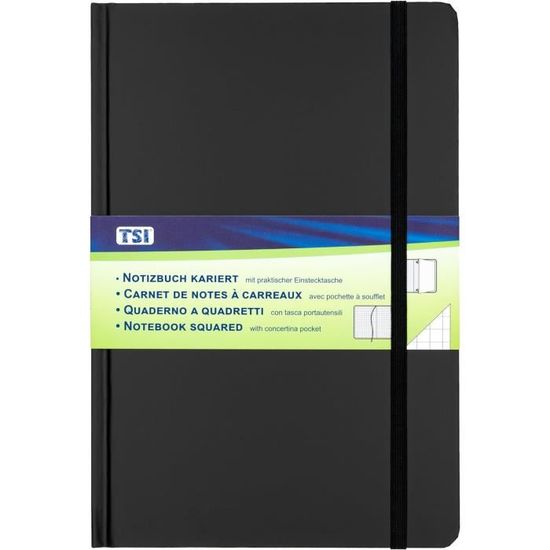 Taccuino A5 A Quadretti Nero - 192 Pagine Con Elastico E Tasca
