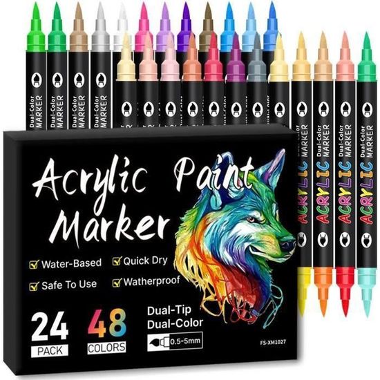 100 Feutres Peinture Acrylique - Pointe Fine Et Pinceau | Pour Pierre, Bois, Tissu | Mallette Rangement