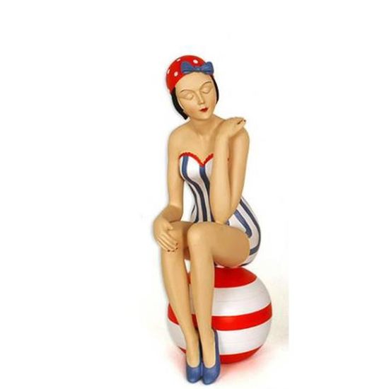 Statues//Statuettes Statuette Retro 14x9x25.5 cm BAIGNEUSE Oceania Blanc sur Ballon 014098