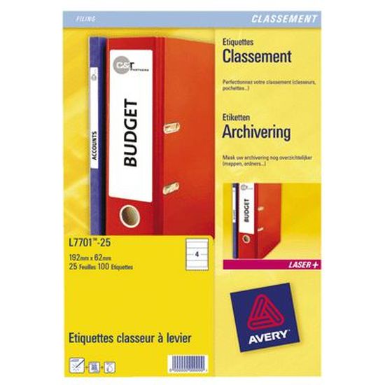 Etiquettes Carton Pour Classeurs à Levier Plastique 75 Mm X10