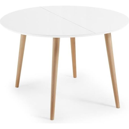 Table Oqui extensible ronde 120-200 cm, naturel et blanc