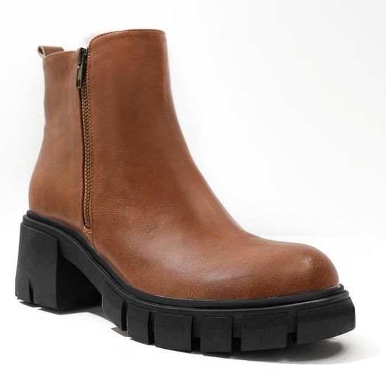 Bottines Femme Coupe Large - Talon épais Et Semelle Antidérapante - Lacets - Style Décontracté élégant - Pour Ville, Travail, Sorties