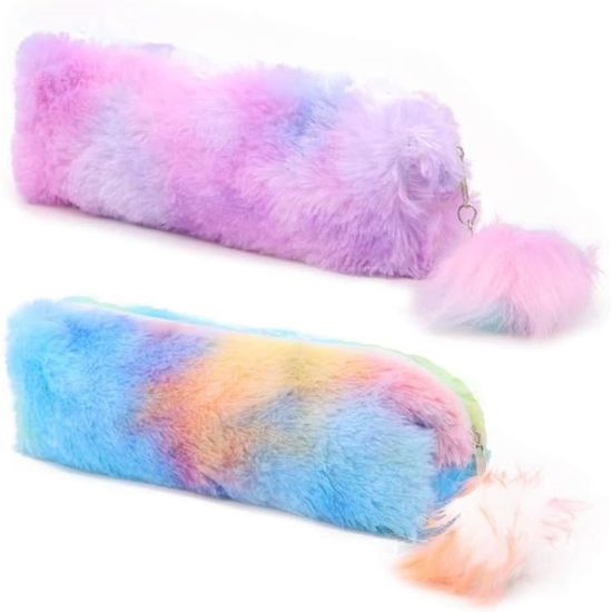 Lot De 3 Trousses à Crayons En Peluche - Couleurs Arc-en-ciel (rose, Violet, Rose), Dimensions 21x9x6 Cm, Grande Capacité - 3