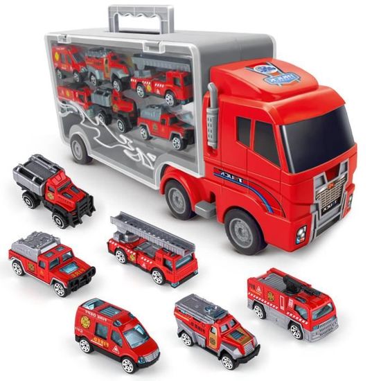 Camion de pompiers en alliage pour enfants - CONFOZEN - Puzzle de rangement - Bleu