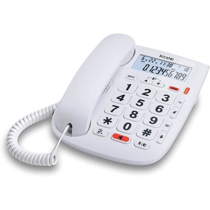 téléphone Filaire Larges Touches pour Les séniors blanc