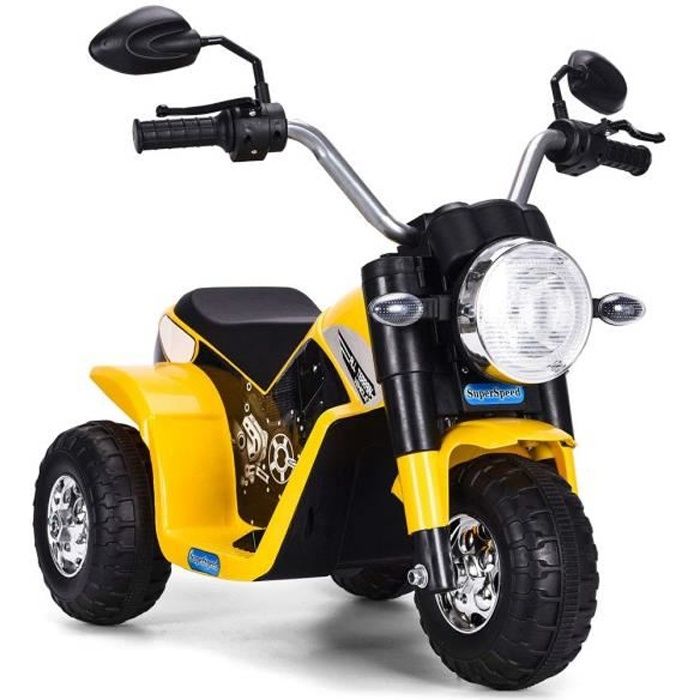 GOPLUS Moto Electrique Enfants Moto Scooter 3 Roues,6V 20W avec Phare/Klaxon,Marche AV/AR Vitesse 3-4km/h,pour Enfant 3-5 Ans,Jaune