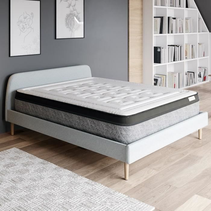 Ensemble matelas mémoire 160x200 Suite Royale + Lit gris foncé + sommier à lattes - Mousse HD + Mémoire de forme - Hbedding