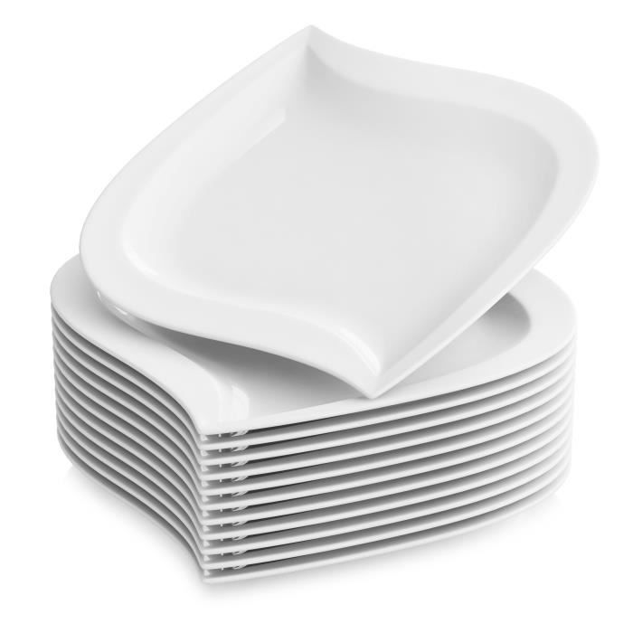 12pcs Assiettes à Dessert 21.5cm Porcelaine Vaisselles Assiette à Gâteau Carré Plat Service de Table Malacasa Série ELVIRA