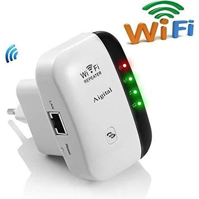 Aigital Répéteur WiFi N300 2.4GHz sans Fil Extender WiFi la portée du Signal Amplificateur(WPS, Antennes Intégrées) Mini Repeater Ad