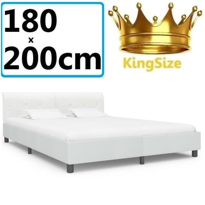 Lit KingSize Sommier 180x200cm daim cuir artificiel grand adulte Chambre invité design avec dossier Blanc luxe style